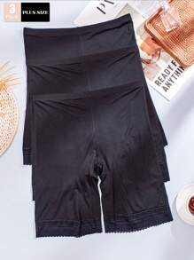 3 piezas Bragas de bikini con panel de encaje transpirable de talla grande, negro
