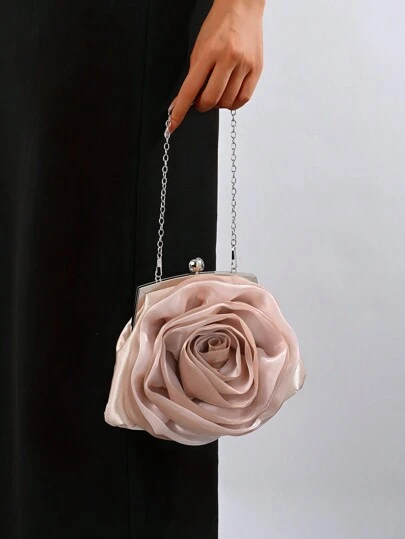 Women's Elegant White Rose Flower Evening Clutch Bag For Formal Events, Parties, Wedding, Prom, Chain Strap Bridal Handbag, Party Bag Perfect For Party Wedding Prom Dinner/Banquet Matching With Holiday Party Dress Evening Dress & Sequin Dress, Tready Party Bags,Perfect For Party, Wedding, Prom, Dinner/Banquet, Perfectly Matching With Prom Accessories, Exquisite Floral Bag For Women