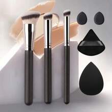 7件套柔软浓密刷毛时尚化妆刷套装，珍珠手柄，男女通用，包含遮瑕刷、化妆海绵、粉扑、指套粉扑、修容刷，可用于遮瑕膏晕染、定妆、粉状、膏状及抛光化妆品，包括粉底刷、遮瑕刷、腮红刷、修容刷、腮红刷、古铜粉刷、散粉刷、粉底刷、腮红刷。 - 黑色 - 查看 1
