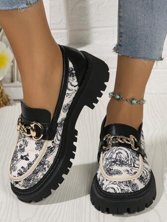 New Chinese-Style Women's Flat Loafers With Thick Soles, French-Style Block Heel Slip-On Shoes For Spring And Autumn