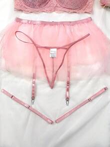 3pcs/Set Women's Babydoll Sexy Kawaii Transparent Lace Mesh Three-Piece Lingerie Set Plus Size, Suitable For Home Use - Pink - View 8