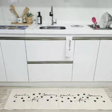 Tapete Para Cozinha Grande 3 Peças Kit Passadeira Geométrico Franja 100% Algodão Crú Estampado Jogo De Cozinha Felpudo Grosso Amor Família Fé