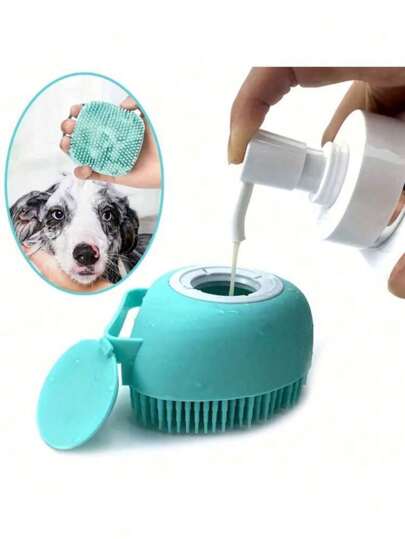 1pc Gentle Silicone Pet Brush For Dogs And Cats - Massages And Cleans With Built-In Shower Gel Dispenser