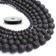 Natural Black Lava Stone Round Disks Loose Beads For Diy Handmade Jewelry Making, Bracelets, Necklaces, 4-12mm - Black - View 14