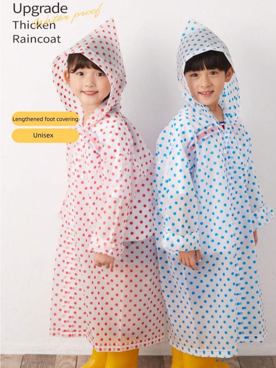 1pc Cartoon Style Outdoor Long Polka Dot Raincoat With EVA Material, Not Disposable, Transparent And Fashionable
