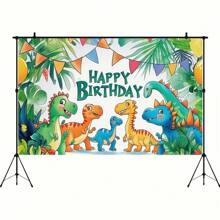 1入組卡通恐龍橫幅聚酯攝影背景布，生日派對照片背景織品，畢業生日婚禮橫幅裝飾，攝影屏風工作室道具，59x39英寸，生日蛋糕桌面用品房間裝飾 - 彩色 - 查看 11