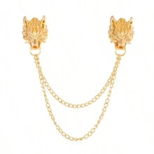 Broșă vintage cu cap de Dragon și lanț pentru bărbați, design creativ Pixiu în stil retro occidental, broșă de rever din aliaj pentru haine, farmec pentru geantă de școală