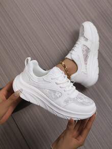 Breathable Women's Athletic Shoes, Summer Mesh Sneakers For Fitness & Leisure, Waterproof Shock-Absorbing Running Shoes, White Flat Shoes, Versatile Casual Shoes, Height-Increasing Sneakers, Skipping Rope Shoes. 2024 New Style, Shock-Absorbing, Lightweight, Breathable And Fitness Shoes For Mom. Summer New Style, Lightweight And Breathable Mesh Running Shoes For Women. Casual Breathable Retro Height-Increasing Thick-Soled Pink And White Shoes. New Style Soft Sole Lightweight Sneakers, Breathable Casual Fabric Mesh Sneakers, Running And Leisure Sports Shoes. Women's Summer New Style Mesh Breathable Casual Running Shoes, Lightweight Shock-Absorbing Sports Shoes For Running, Roaming, Slow-Jogging, Breathable Casual Chunky Sneakers, Hiking Shoes, 2024 New Style Mesh Breathable Running Shoes, Lightweight And Soft Bottom Running Shoes, Aerobics Shoes. - White - View 6