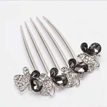 Peineta de cabello con lazo de cristal y pedrería para mujeres, accesorio para cabello para peinado de moño simple - Gris - Ver 2