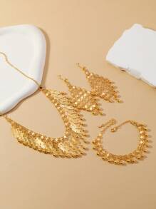 Set di gioielli europei e americani moda da sposa con foglia d'acero e moneta d'epoca: collana, orecchini e braccialetto