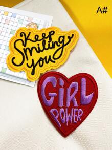 2入組黃色和紅色愛心刺繡貼布，卡通可愛的英語女孩力量圖案，適用於帽子、衣服、褲子、鞋子、包包等裝飾性貼布縫製及熨補 - 彩色 - 查看 1