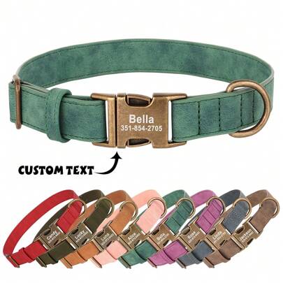 Customizable Retro PU Leather Dog Collar With Engraved Name, Adjustable & Anti-Lost Pet Collar, Solid Color (Purple, Pink, Blue, Green, Brown) Ornamental Stylish,Contracted,Colorful,Cute,Cuties,Vintage Unique,Personalized,Custom Christmas Decor,Dog Name/ID Tags Personalized,Personalized Dog Collars,Treasure Finds Ideal Gifts For Him Her,Family,Friends,Pet Lovers,Pet For Anniversaries,For Birthdays,For Christmas,For Housewarming,For Fall/Autumn/Winter Ornamental,Engraved Stylish,Fashion,Colorful,Vintage,Cute,Contracted,Cuties Custom,Unique,Customized,Personalized Pet For Anniversaries,For Birthdays,Customized Pet Collars, Leashes & Harnesses,Tendencia Local,Christmas Gift Supplies