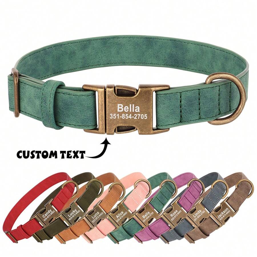 Customizable Retro PU Leather Dog Collar With Engraved Name, Adjustable & Anti-Lost Pet Collar, Solid Color (Purple, Pink, Blue, Green, Brown) Ornamental Stylish,Contracted,Colorful,Cute,Cuties,Vintage Unique,Personalized,Custom Christmas Decor,Dog Name/ID Tags Personalized,Personalized Dog Collars,Treasure Finds Ideal Gifts For Him Her,Family,Friends,Pet Lovers,Pet For Anniversaries,For Birthdays,For Christmas,For Housewarming,For Fall/Autumn/Winter Ornamental,Engraved Stylish,Fashion,Colorful,Vintage,Cute,Contracted,Cuties Custom,Unique,Customized,Personalized Pet For Anniversaries,For Birthdays,Customized Pet Collars, Leashes & Harnesses,Tendencia Local,Christmas Gift Supplies