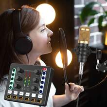 Podcast Equipment Bundle, V8s Audio Interface With All In One Live Sound Card And BM800 Condenser Microphone, Podcast Microphone, Perfect For Recording, Live Streaming - Black - View 8