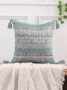 Miater 1pc Fringed Flower Embroidery Cushion Cover - Blue - View 21