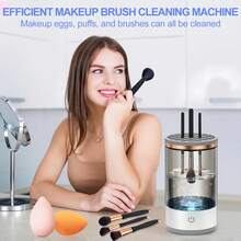 Electric Makeup Brush Cleaner Machine | 2024 Upgrade Cosmetic Brush Cleaner | Automatic Make Up Brush Cleaner Spinner | Deep Cleaning  Technology For All Brush Sizes (White, A)