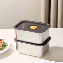 超厚不銹鋼保鮮盒，電冰箱、水果、蔬菜、肉類儲物盒，多功能餐盒、便當盒 - 銀色 - 查看 3