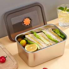 超厚不銹鋼保鮮盒，電冰箱、水果、蔬菜、肉類儲物盒，多功能餐盒、便當盒 - 銀色 - 查看 9