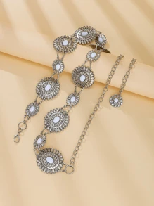 1PC Western Chain Belt Body Chain Silver-Tone Pendant  Fashion Metal Waist Chain With Daisy, Petal & Flower Design For Girl's Dresses And Clothing, Belt Chain - White - View 7