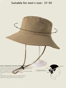 1pc Waterproof Bucket Hat With String, Sun Protection Outdoor Bucket Hat Casual - Khaki - View 4