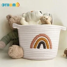 OYHOMO 1 pièce Panier de rangement arc-en-ciel, panier en corde blanche, petit panier en osier, boîte de rangement décorative pour la maison pour la chambre à coucher, la salle de bain, le salon