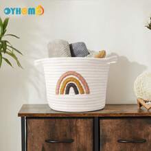 OYHOMO 1 pièce Panier de rangement arc-en-ciel, panier en corde blanche, petit panier en osier, boîte de rangement décorative pour la maison pour la chambre à coucher, la salle de bain, le salon