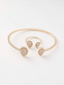 1set Women's Simple And Multi-Functional Open Bangle Ring Set With Teardrop-Shaped Design