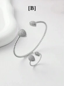 1set Women's Simple And Multi-Functional Open Bangle Ring Set With Teardrop-Shaped Design