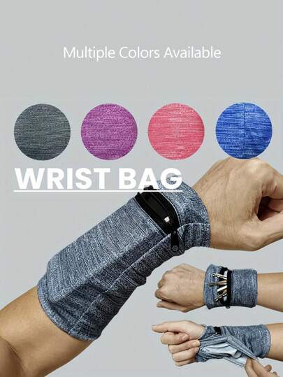 1入戶外運動手腕袋/臂包/錢包/手腕帶，帶手機口袋，用於騎自行車、跑步健身等無性別運動的手腕護套收納袋，拉鍊吸汗帶手腕支撐護腕口袋，適用於健身房健身、跑步、慢跑等運動