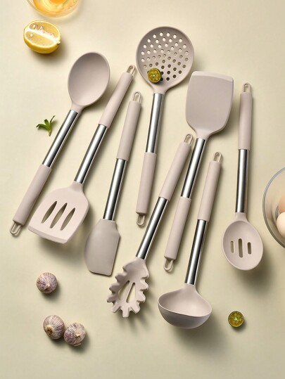Keidason Silicone Cooking Utensil Set,Umite Chef Kitchen Utensils 6 Pcs Set Non-Stick Heat Resistan Stainless Steel Handle Tools ,,Ideal Cookware For Fish,Eggs,Pancakes,Kitchen,Kitchen Items,Food,Cooking,Camping,Vacation,Beach,Room Decor,Organizer,Party,Travel.