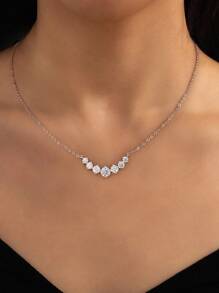 1 Pc 0.5ct Simple Smile Seven Princesses Moissan Diamond Necklace S925or925 Sterling Silver Elegant Eternity Engagement Necklace Wedding Necklace Luxury Ladies Jewelry Gift