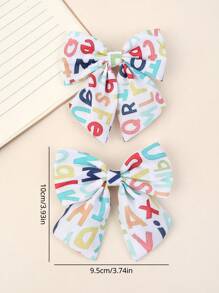 2入組女孩和女士多色字母印花髮箍夾，可愛的絲帶鱷魚夾髮夾，女士時尚髮飾