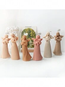 矽膠祈禱天使蠟燭模具，翅膀花仙子三維女孩握著心形香薰蠟燭石膏樹脂模具 - 駝色 - 查看 1