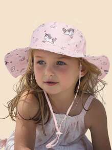 Kids Pink Unicorn Print Sun Hat Bucket Hat Anti-UV Beach Hat For Girls 0-8 Years