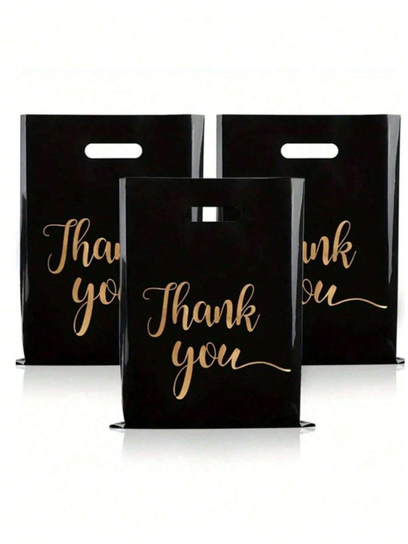 100pcs Thank You Party Favor Bags, Simple Black Plastic Gift Bags With