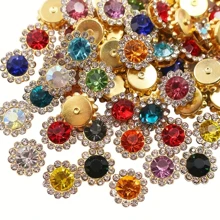 50pcs Mixed Colors 10mm/12mm Sunflower Rhinestone Buttons, Double Flower Design, DIY Sew-On Embellishments For Hair Accessories, Bows, And Crafts - Multicolor - View 3