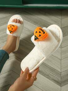 Cute And Funny Cartoon Pumpkin Indoor Slippers For Halloween, Men's Open Toe Slippers And Women's Furry Floor Slippers