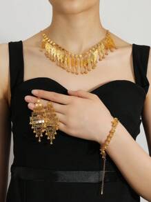 Set di gioielli europei e americani moda da sposa con foglia d'acero e moneta d'epoca: collana, orecchini e braccialetto