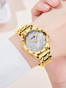NARY 1pc Women's Elegant Quartz Watch, Fashion Rhinestone Inlay Dial & Steel Strap, Suitable For Daily Life, Party & Event Wear