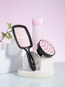 3入套裝髮型造型工具，1入齒型乾洗瓶洗髮水瓶染發瓶美髮沖洗瓶秤量瓶美髮美容用品，1入矽膠頭皮按摩梳女士專用清洗髮體按摩梳，1入浴室梳理梳，1入美髮按摩梳快速吹乾梳蜂巢網狀梳 - 粉色 - 查看 3