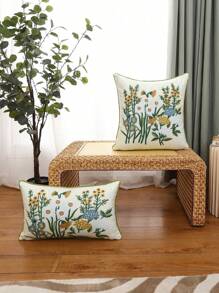 Miater Flower Embroidery Cushion Cover Without Filler, Cottagecore Throw Pillowcase For Sofa, Home Decor - Multicolor - View 11
