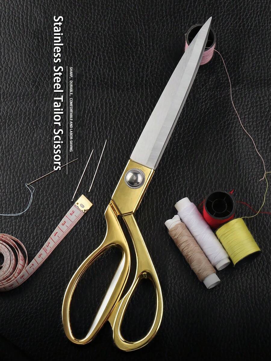 不銹鋼金色縫紉剪刀,專業裁縫剪刀適用於切割織物,家庭使用 - 金色 - 查看 1