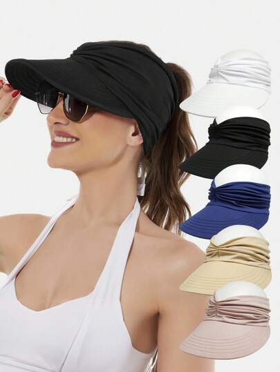 1pc Women Fashion Best Solid Ruched Detail Visor Hat Black