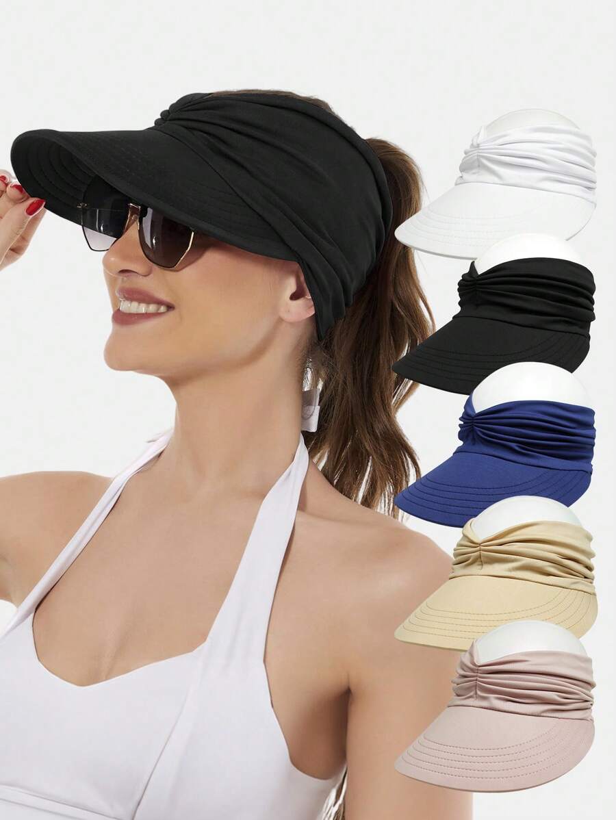 1pc Women Fashion Best Solid Ruched Detail Visor Hat Black - Black - View 1