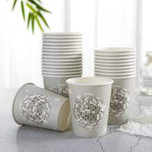 Disco Ball Disposable Party Supplies, One-Time Use Plates Cups Napkins, Silver Disco Paper Plates, Disposable Disco Paper Plates & Cups Suitable For Wedding, Party, Birthday Decoration