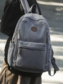 Minimalist Large Capacity Solid Color Backpack - Grey - View 3