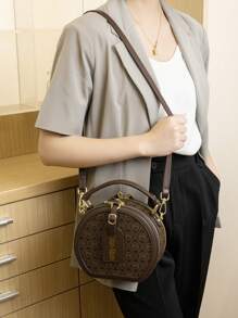 Apfelförmige mehrschichtige Handtasche für Frauen, vintage bedruckte kleine runde Tasche, modische lässige Shopper Umhängetasche, vielseitige elegante Umhängetasche, Neukollektion 2025