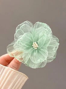 1入組女性純色提花發夾，可用於後腦勺和嬰兒頭髮，鱷魚夾風格設計，屬於森林系列配件，側面劉海夾，適用於日常穿著和度假 - 綠色 - 查看 2