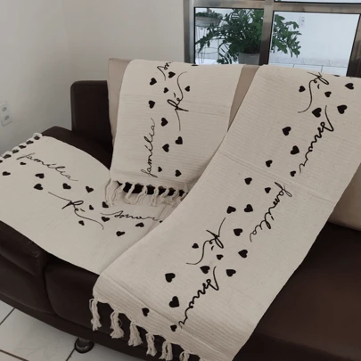 Tapete Para Cozinha Grande 3 Peças Kit Passadeira Geométrico Franja 100% Algodão Crú Estampado Jogo De Cozinha Felpudo Grosso Amor Família Fé