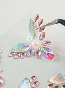 1張DIY閃爍臉貼身體鑲嵌鑽石貼紙3D亞克力面部寶石貼紙，適用於女性化妝 - 粉色 - 查看 5